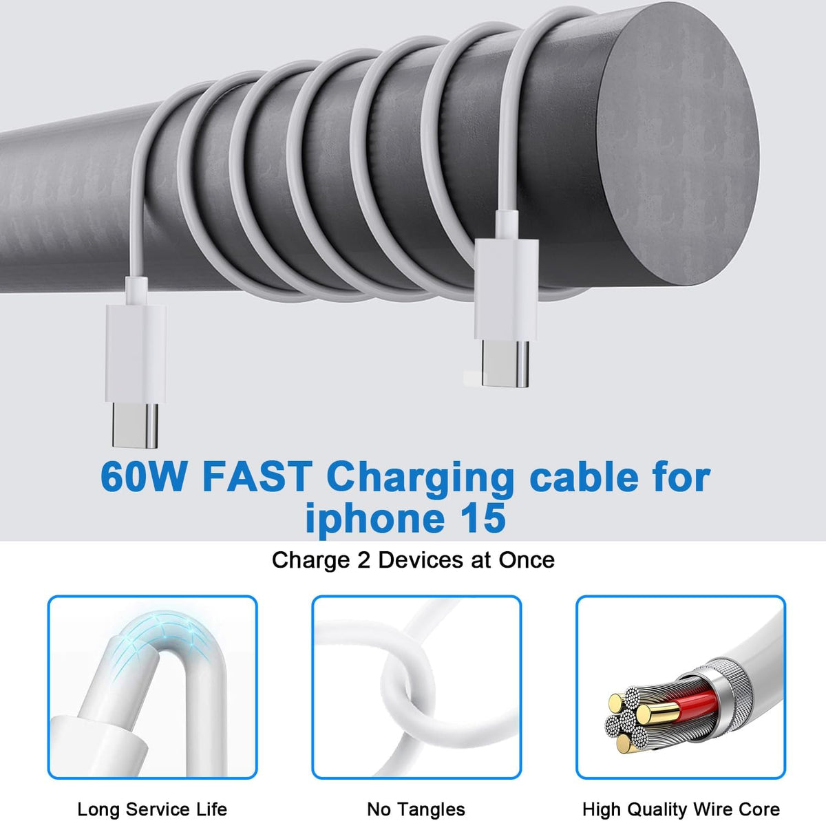 10FT iPhone 16e Fast Charger,2Pack 20W Dual Port USB C+A Power Adapter 10Foot Long USB C to C Fast Charging Cable Cord Quick Charging for iPhone 16e/16/16 Pro/15/15 Pro/Pro Max/Plus,iPad Pro/Air/Mini