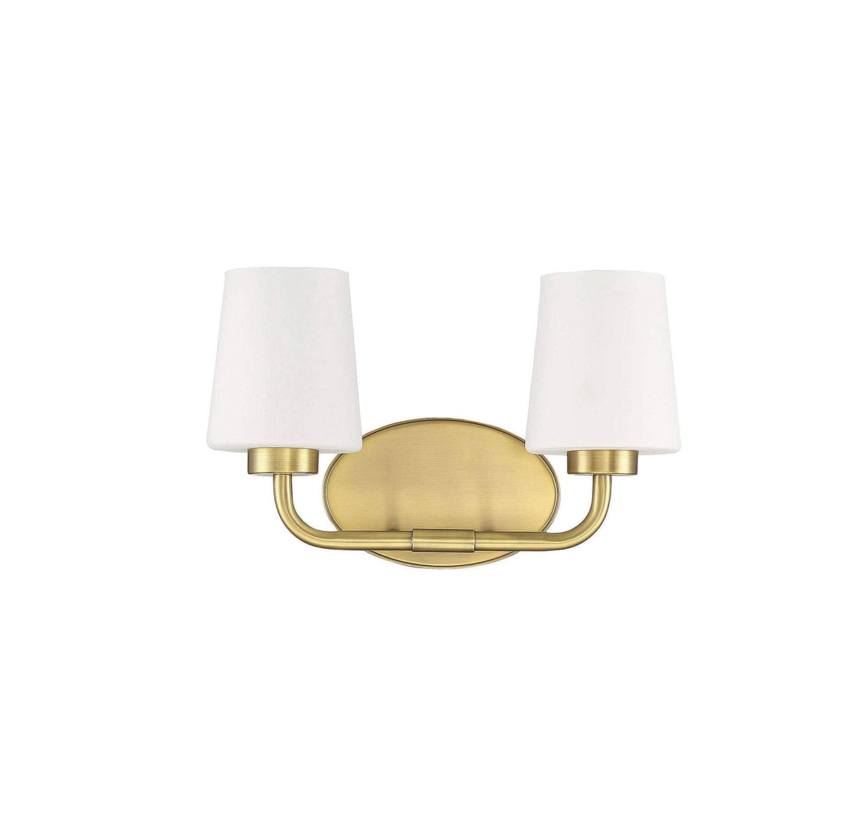 Savoy House 8-4090-2-322 Capra Mid-Century Modern White Opal Glass Bathroom Vanity Wall Light, 2-Light 120 Total Watts, 9" H x 15" W, Warm Brass