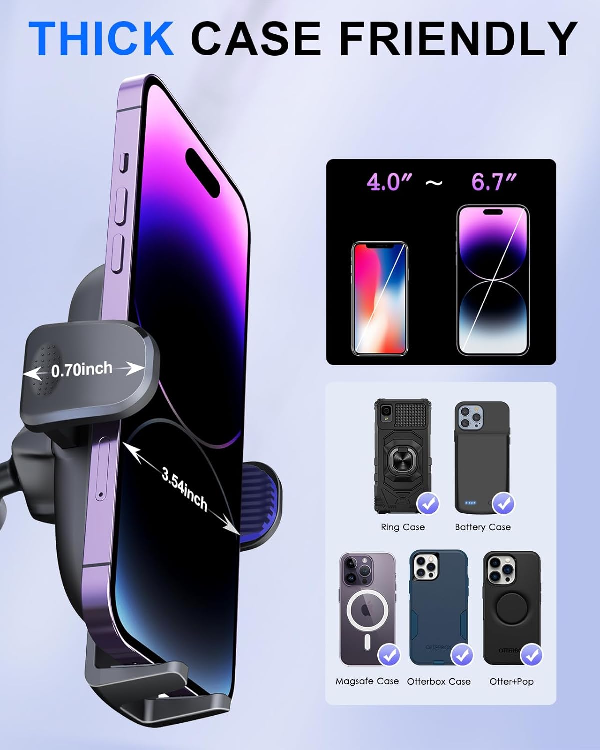 Reusable Velcro Phone Holder Car Mount, Universal Dashboard Windshield Phone Mount, 360° Rotation Compatible with iPhone