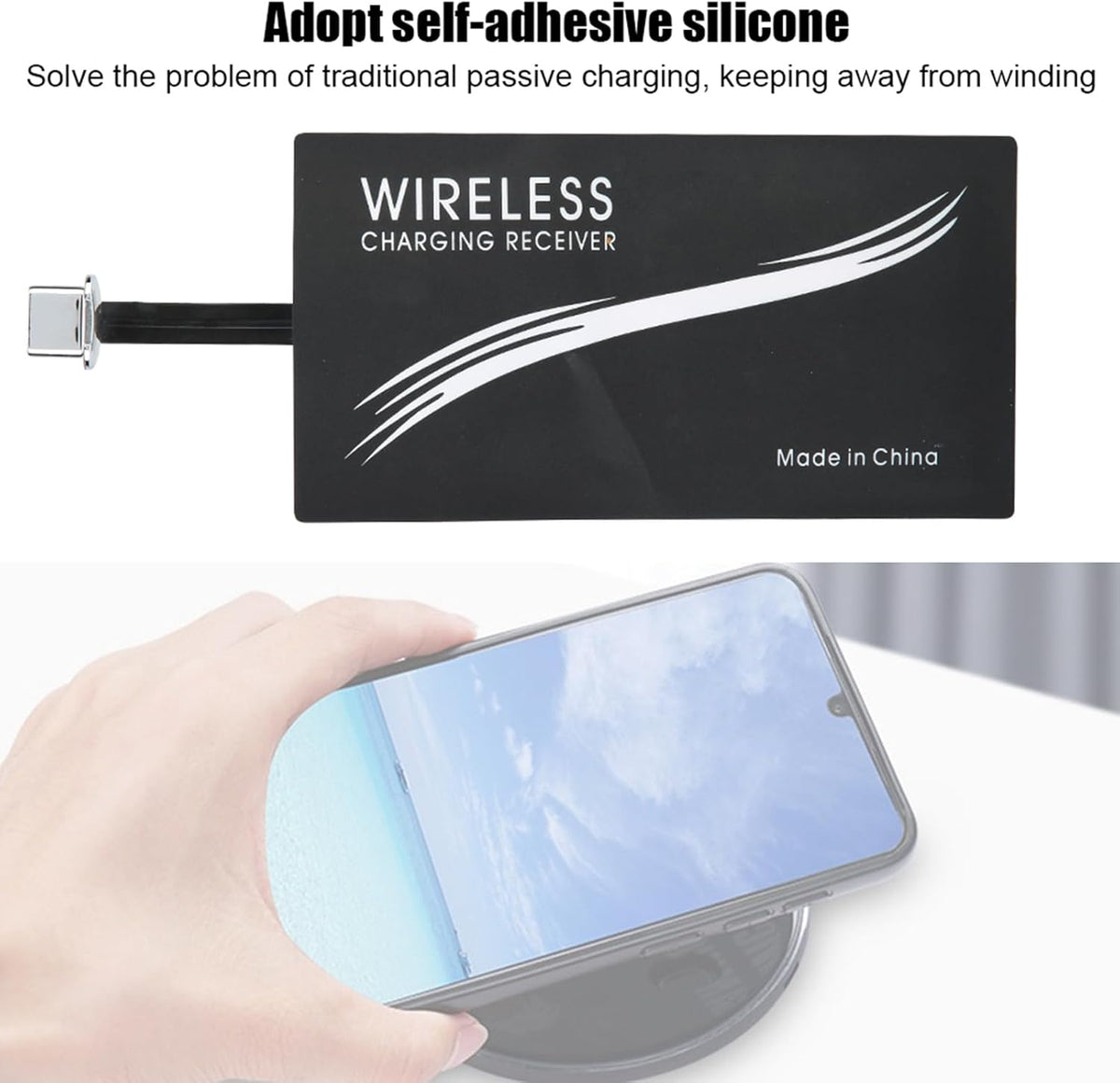 2PCS Thin Wireless Charging Receiver, Universal Type C Wireless Charger Adapters for All Cell Phone Models