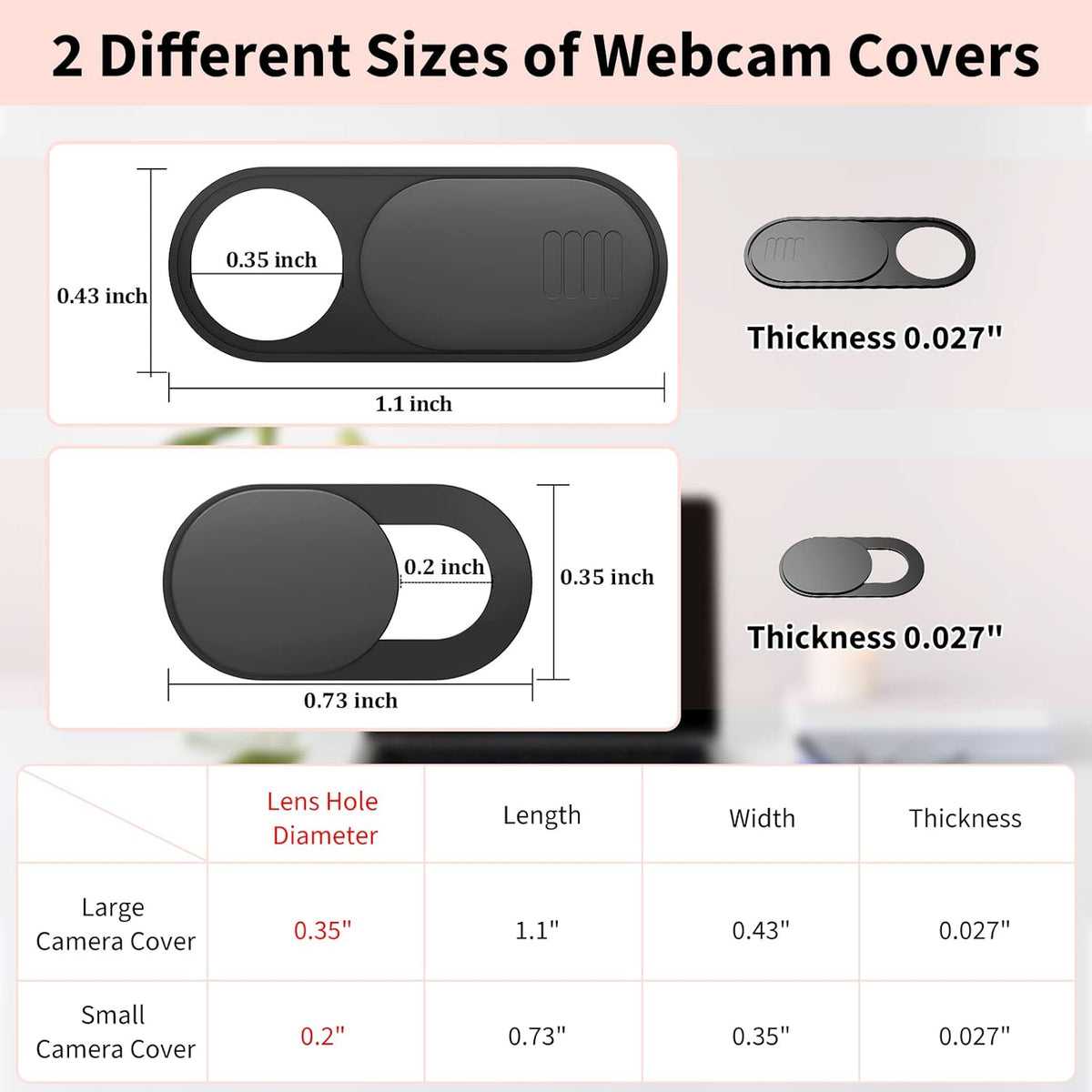6-Pack Laptop Camera Cover Slide, Ultra Thin (0.03in) Webcam Privacy Cover for MacBook, iPhone, iPad, iMac, PC, Cell Phone & Computer Accessories (3 Pack Small+3 Pack Big)