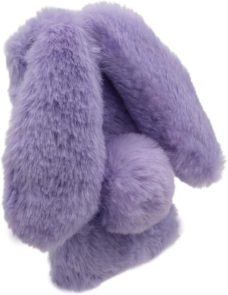 Aearl Rabbit Fur Ball Case for Samsung Galaxy A51, Luxury Cute 3D Plush Purple Phone Cover for Girls