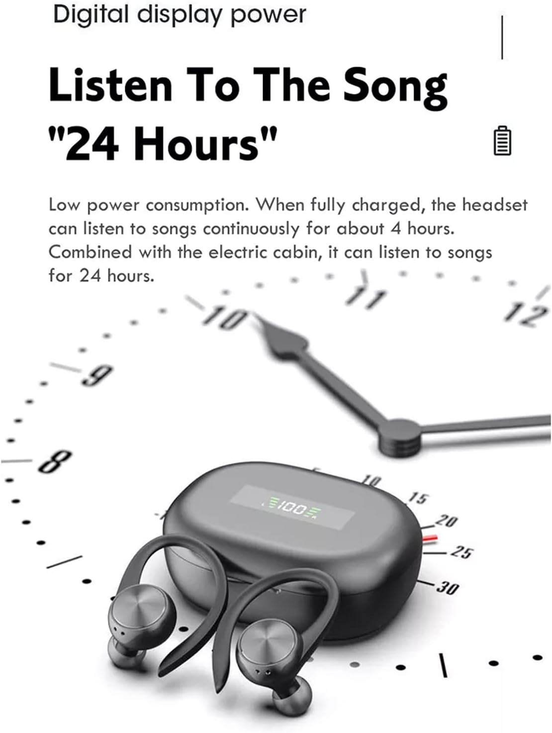 Wireless Earbuds with Earhooks, Bluetooth Sport Waterproof Headphones with Noise Cancelling and Microphone