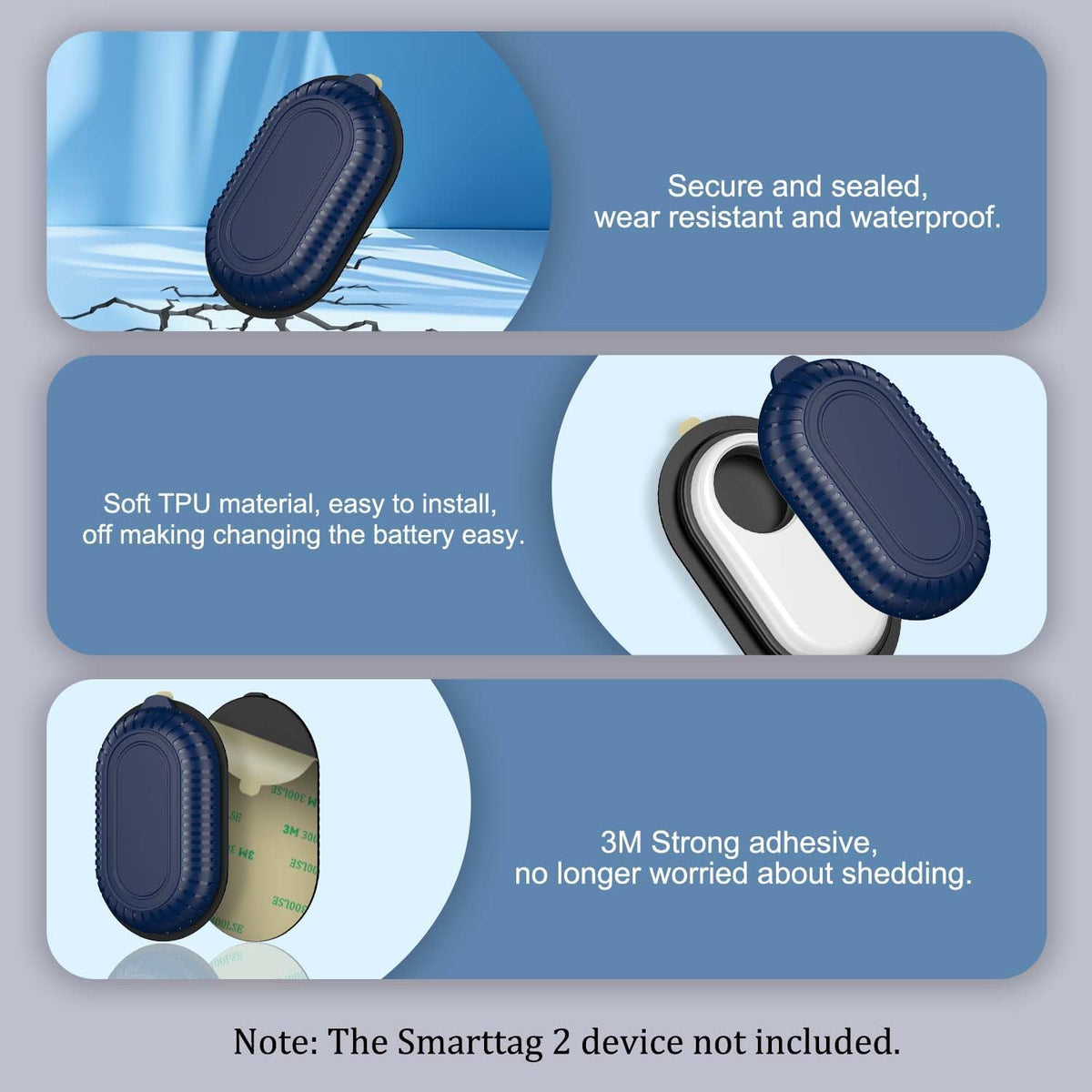 [2-Pack] QINZAC Waterproof Case for Galaxy SmartTag2 with Adhesive Sticker, Black & Blue