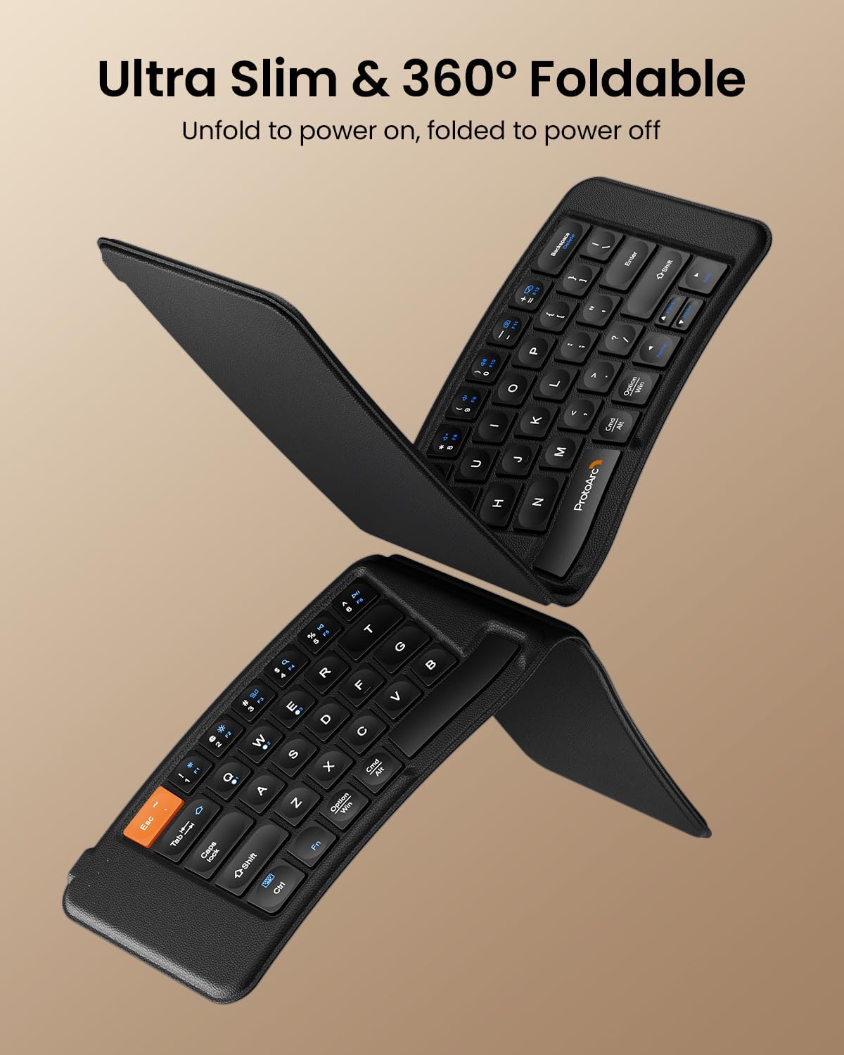 ProtoArc Ergonomic Foldable Keyboard, XK03 Split Folding Travel Bluetooth Keyboard, Ultra Slim, Portable for iPad, iPhone, Tablet, Laptop, PC