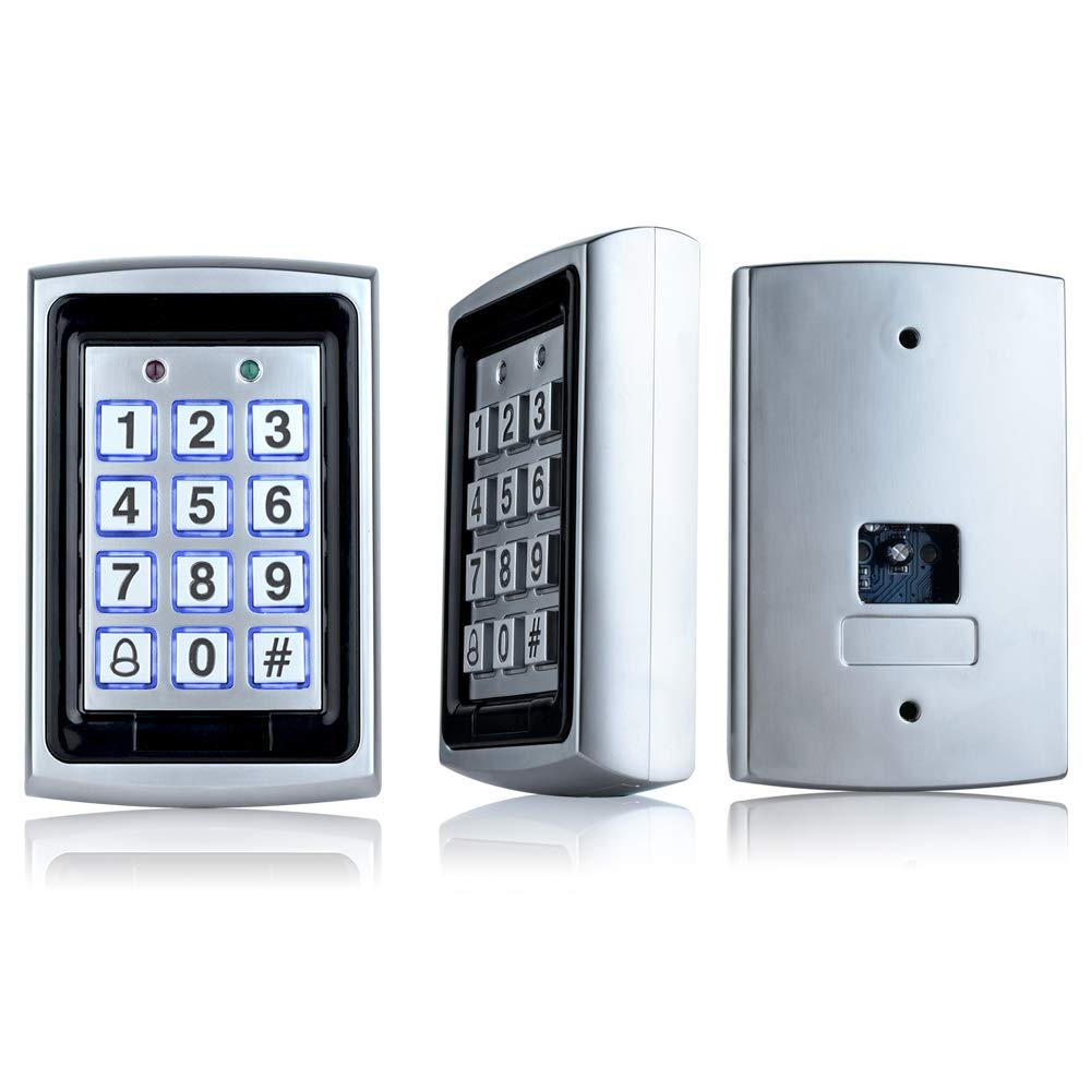 HFeng Door Access Control System Kit 125KHz RFID Keypad Metal Case + DC12V 3A Power Supply Controller + Door Exit Button + 10pcs Keyfobs (Without