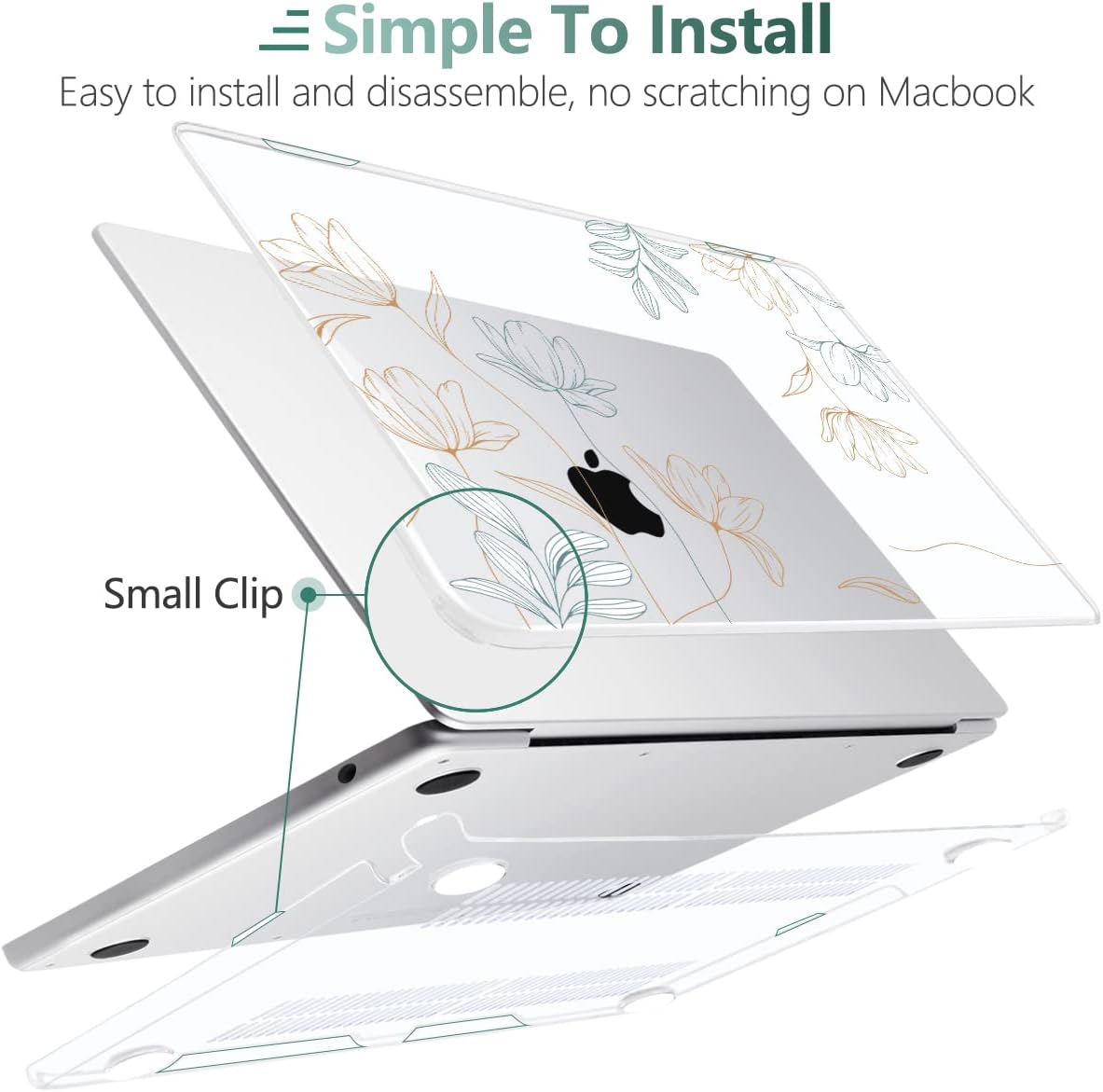 MEEgoodo Case for MacBook Air M4/M3/M2 13.6 inch 2025 2024 2022, Fit Model A3240 A3113 A2681, Compatible with MacBook Air 13 inch, Laptop Hard Shell Case with Keyboard Cover, Engraving Floral
