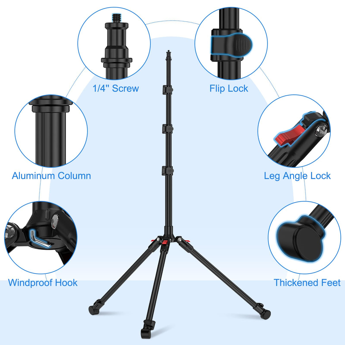 Anautin Extendable Light Stand Photography, 6.6ft/2m Light Tripod Stand for Travel, 13lb/6kg Heavy Duty Studio Lighting Stand for Continue Output