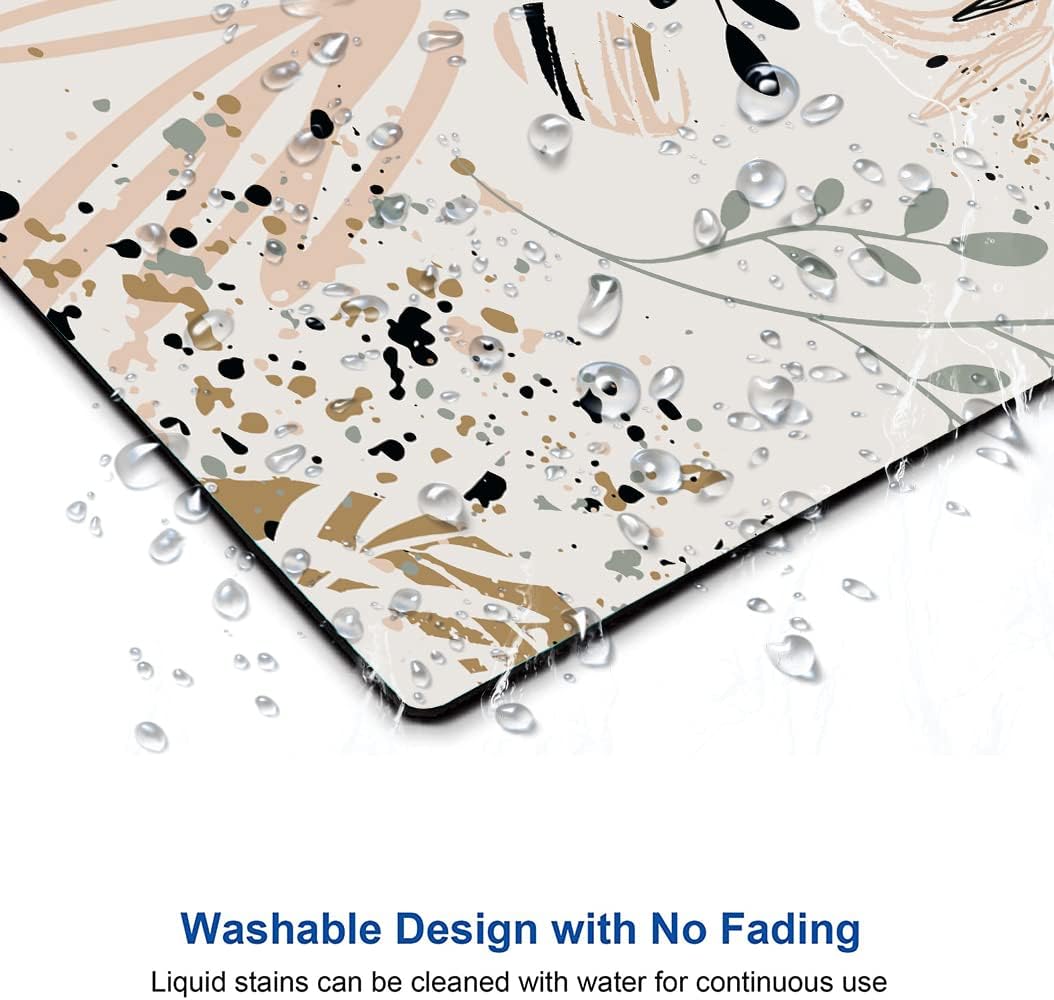 Mouse Pad with Abstract Art Design, Square Waterproof Non-Slip Rubber Base Mouse Mat for Office Laptop, Modern Boho Leaves