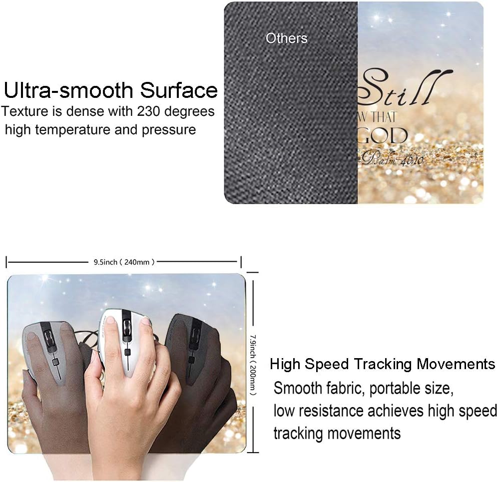Christian Bible Verses Square Waterproof Mouse Pad Non-Slip Rubber Base MousePads for Office Laptop, 9.5"x7.9"x0.12" Inch(Be Still)