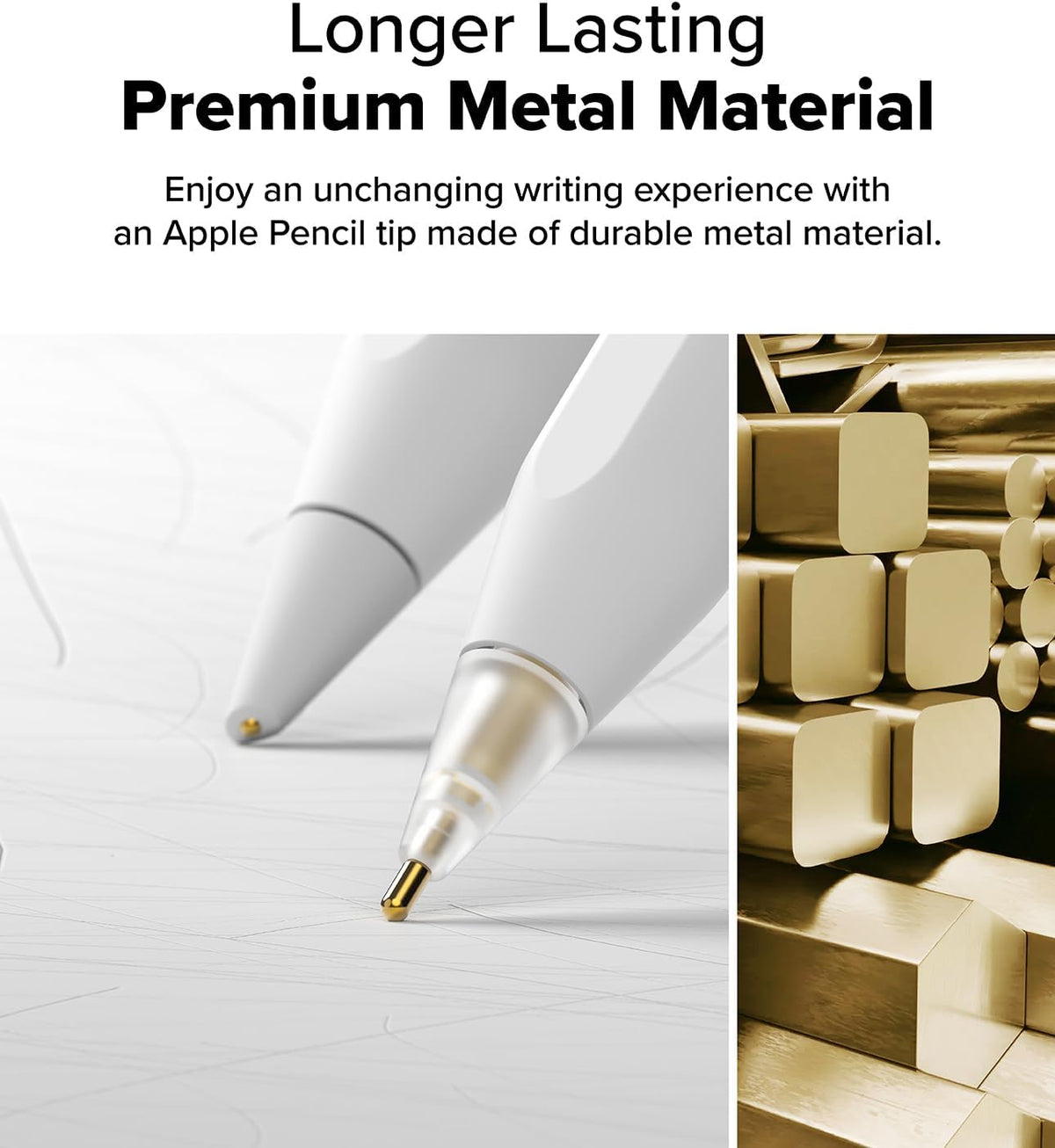 Ringke Apple Pencil Tips [3 Pack/Replacements for All Generations] Compatible with Apple Pencil Pro, 1st, 2nd Gen, USB-C Accessories, Clean & Neat Feel Nib - Metal (Matte Clear)