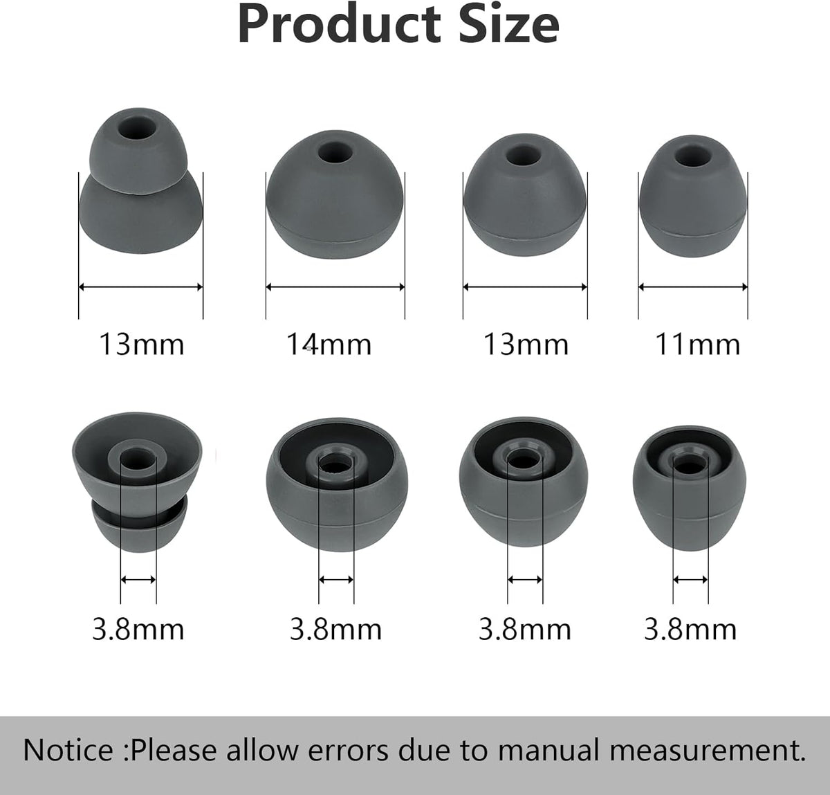 Silicone Replacement Earbud Tips Compatible with Powerbeats Pro, 4 Pairs Dark Gray Rubber Tips for Headphones