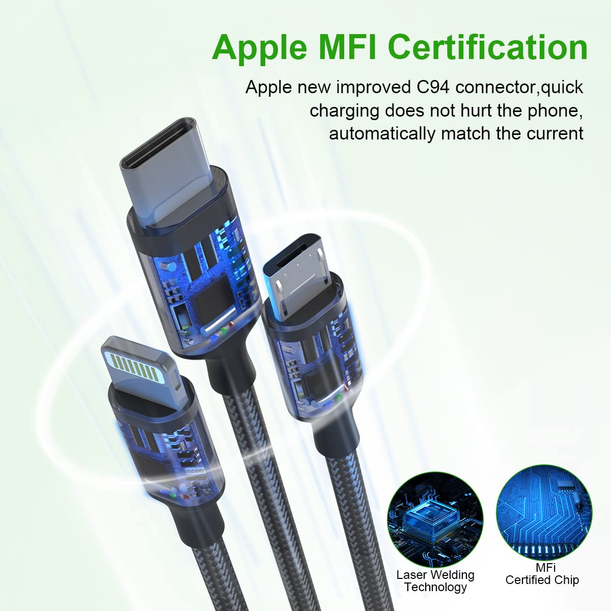 Multi 5 in 1 Universal USB Fast Charging Cable, 1.8M/6FT Nylon Braided Sync Charger Cord for Android/iPhone