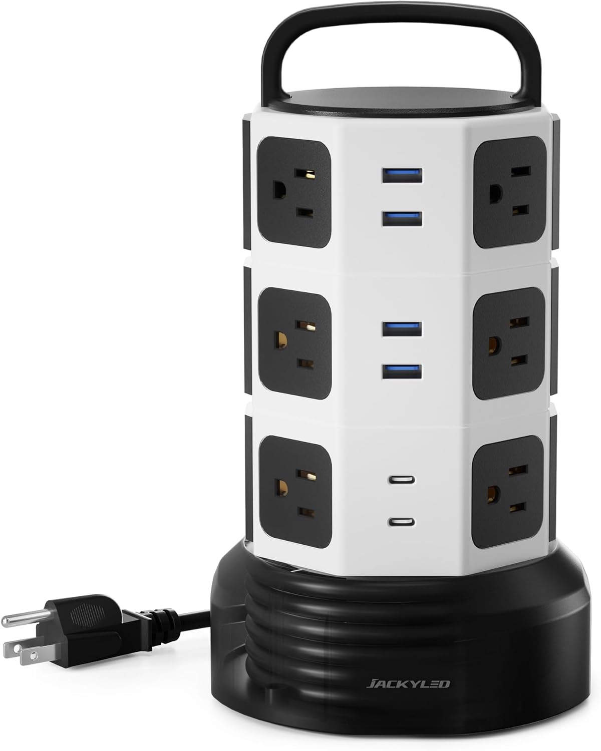 Power Strip Tower Surge Protector, JACKYLED 12 Outlets 6 USB (2 USB C) Charging Station, Extension Cord with Multiple Outlets, 1050J 1625W/13A Outlet Extender 6.5ft Extension Cord for Home Office