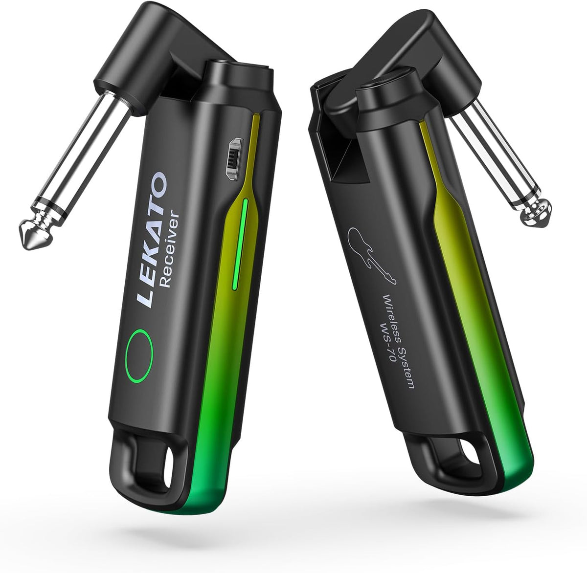 LEKATO Wireless Guitar System UHF Wireless Guitar Transmitter Receiver Rechargeable Audio Wireless Guitar Transmitter and Receiver with 70 Channels Wireless for Guitar Bass Electric Instruments-Green