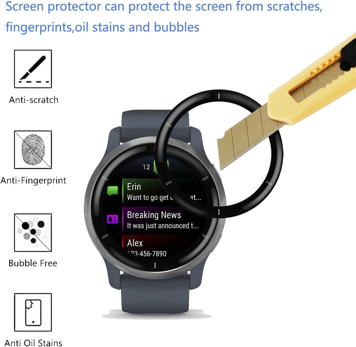 [4 Pack] Screen Protector for Garmin Venu 2 Smartwatch, HD Clear, Anti Scratch, Anti Fingerprint Compatible