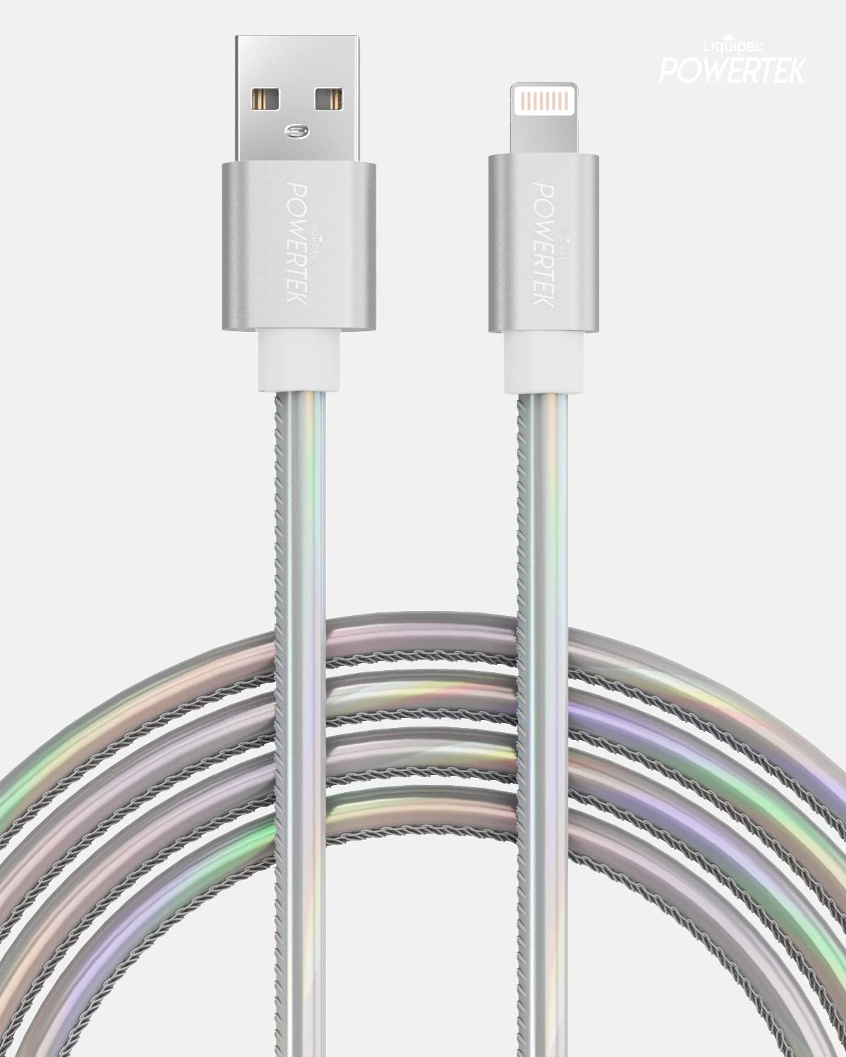 LIQUIPEL Powertek iPhone Charger Cable [MFI Certified], Fast Charging 6ft Lightning to USB Cord Adapter (Silver)
