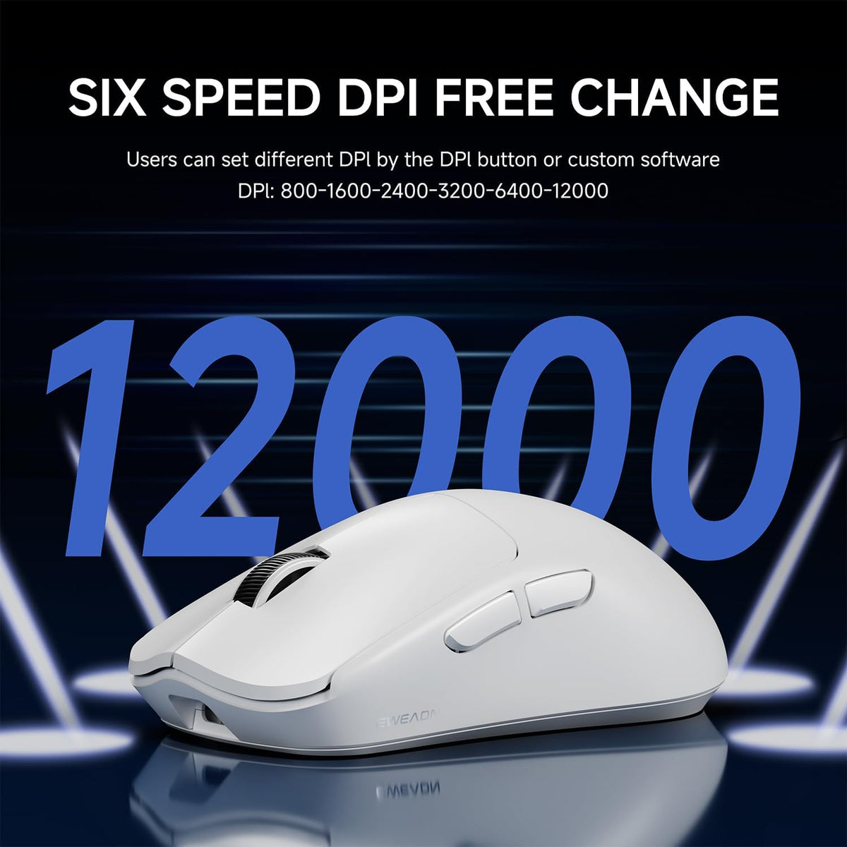 EWEADN X23Pro Wireless Gaming Mouse, 2.4G/BT5.0/USB-C Esports Gaming Mouse, 49g Lightweight Mouse Gaming, 12000 DPI Wireless Mouse with 6 Programmable Buttons,for Laptop/PC/Mac, White