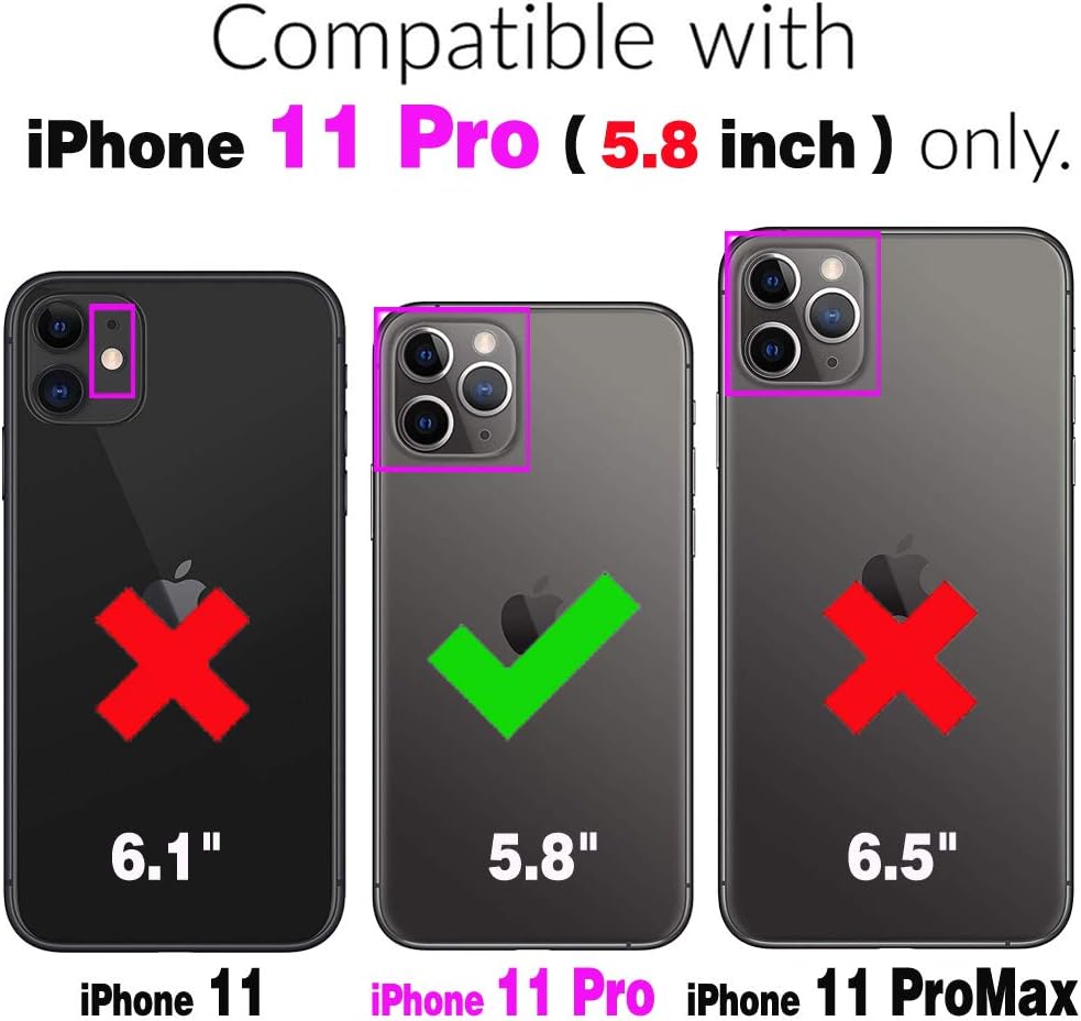 Compatible with iPhone 11 Pro 5.8 Wallet Case, Crossbody Strap Leather Zipper Credit Card Holder Clasp Stand Cell