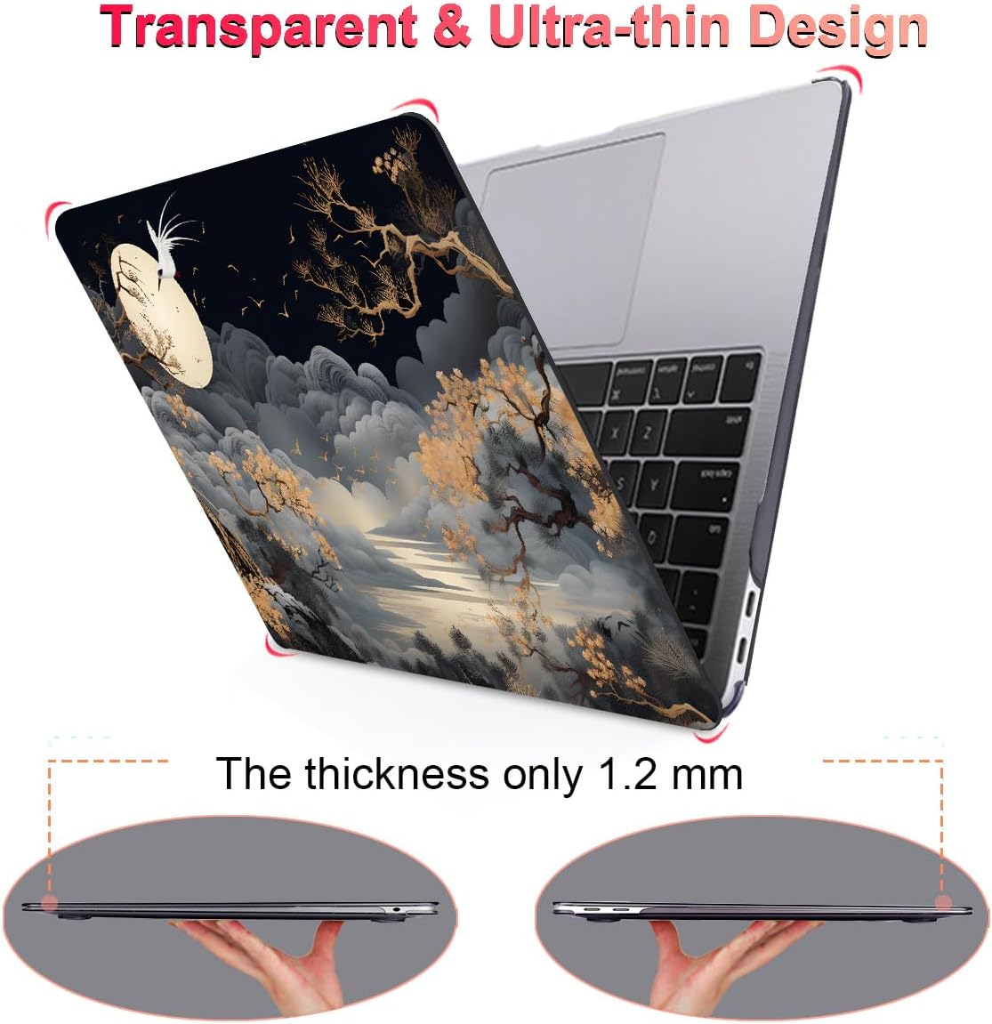 for MacBook Air 13 inch Case 2021 2020 2019 2018 Release A2337 M1 A2179 A1932 with Touch ID, Crystal Black Pattern Plastic Hard Shell Case Cover for Mac Air 13 M1, Tide Illustration 2