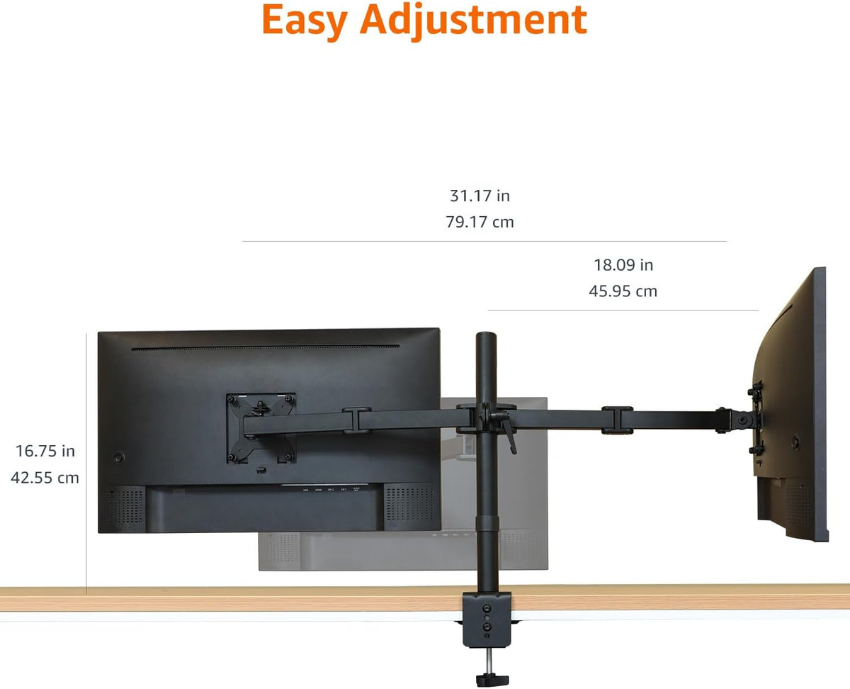 Amazon Basics Adjustable Dual Computer Monitor Arm Mount, Holds up to 32" Monitors, Black