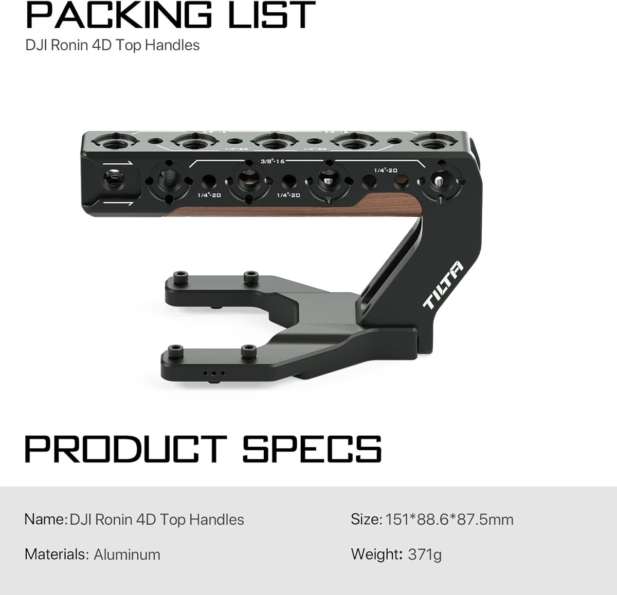 Tilta Top Handle Compatible with DJI Ronin 4D | Additional Grip & Accessory Mounts | 4D Monitor Compatible | Hydra Alien Ready | Lightweight & Durable ES-T09-TH