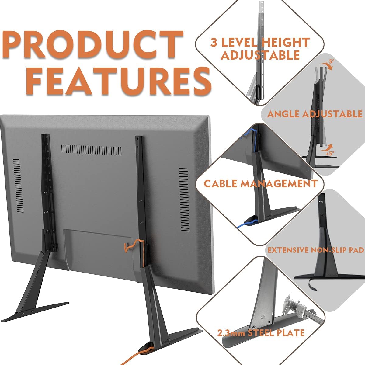Hemudu 27-55 Inch 800x400 mm, 125 lbs, Universal Table Top TV Stand Base TV Legs with Height Adjustment fits Most LCD