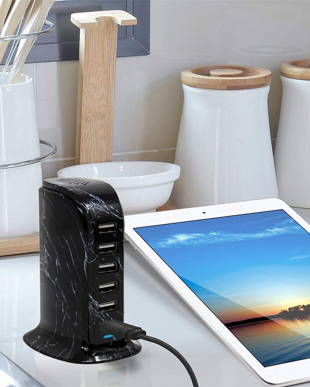 Aduro 40W 6-Port USB Desktop Charging Station Hub Wall Charger for iPhone, iPad, Tablets with Smart Flow