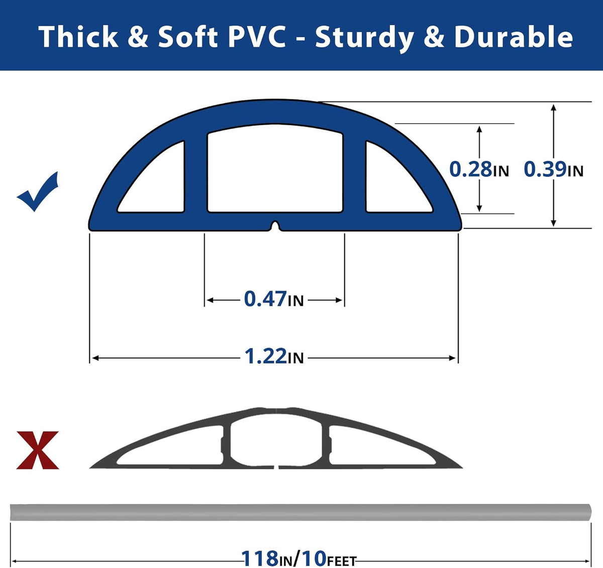Floor Cord Cover 10ft, Grey Cable Management, Prevent Cable Trips, Cord Protector for Electric Power Cords