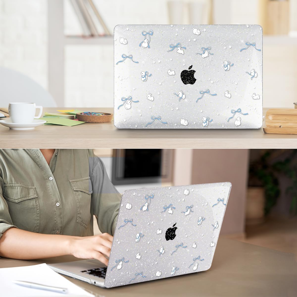 for 2025 2024 2023 2022 MacBook Air 13 inch Case M4 A3240 M3 A3113 M2 A2681 with Touch ID& 13.6" Liquid Retina Display, Plastic Hard Shell&Keyboard Cover&Screen Film&Webcam Cover, Bunny-B