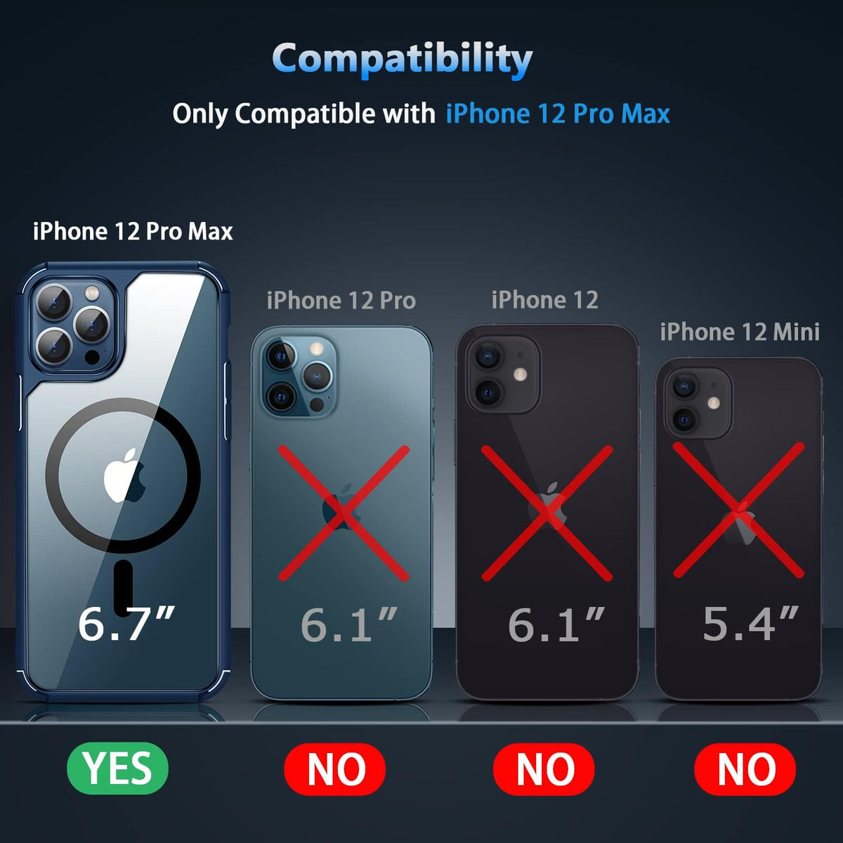Amizee iPhone 12 Pro Max Magnetic Case with Screen & Camera Protectors, Clear Shockproof, MagSafe Compatible (Blue)
