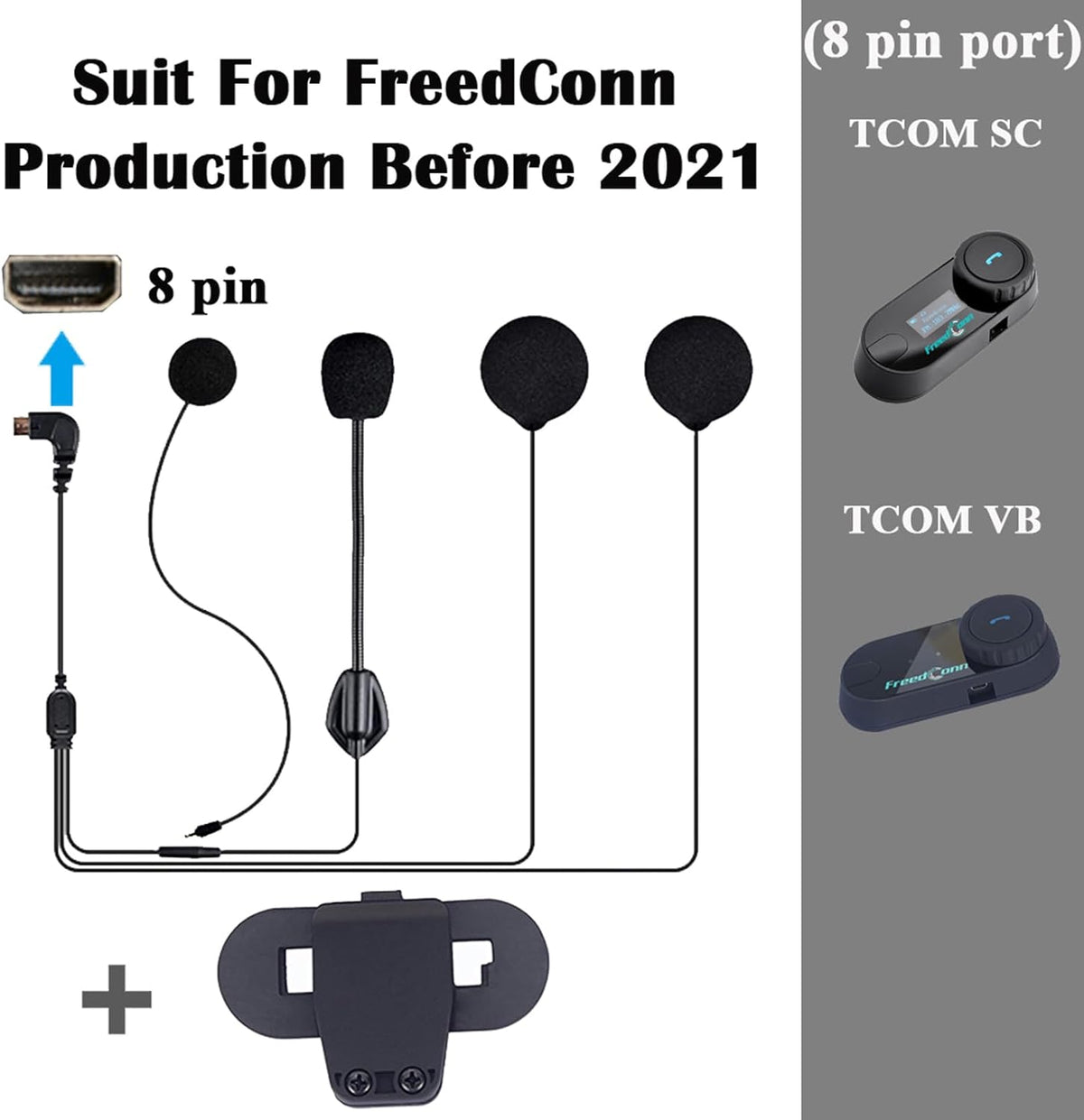 FreedConn Microphone Headphone Soft Cable Headset & Clip Accessory for T-COMVB and T-COMSC Series