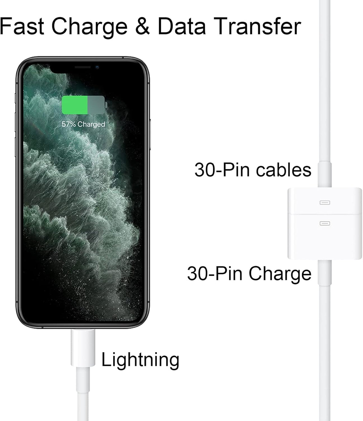 Lightning to 30-Pin Adapter, iPhone Charging Data Sync Connector Cable, 8-Pin Male to 30-Pin Female, Compatible with