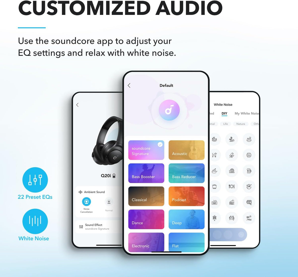 Soundcore by Anker Q20i Hybrid Active Noise Cancelling Headphones, Wireless Over-Ear Bluetooth, 40H Long ANC Playtime, Hi-Res Audio, Big Bass, Customize via an App, Transparency Mode
