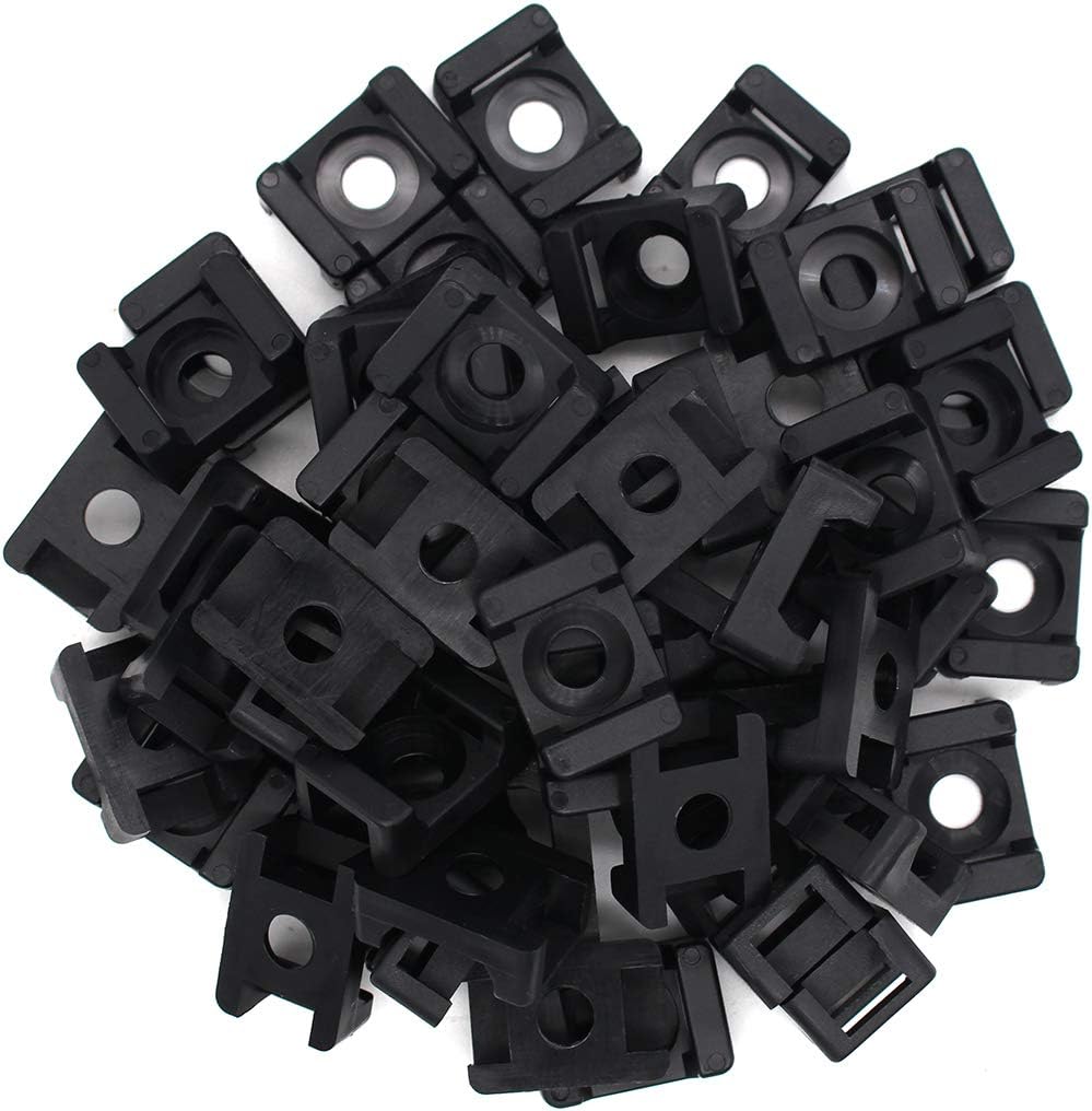 Black 9mm Cable Tie Mount Base Saddle Type Holder, Large Size 0.75 inch, Pack of 100, Screw Wire Bundle Holder