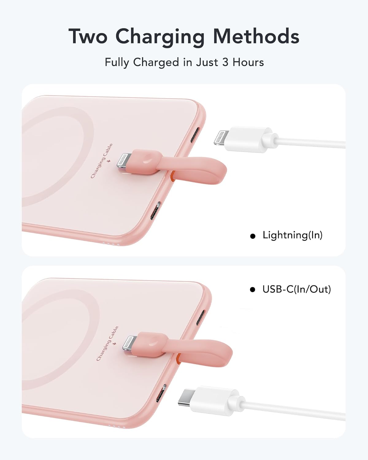 VEEKTOMX Slim Portable Charger, 5000mAh Lightweight Power Bank with Built-in Cable for iPhone, Ultra Thin Battery Pack