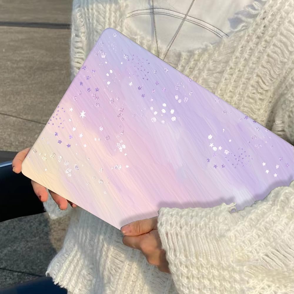 for 2025 M4 MacBook Air 13.6 Inch Case A3240 Fits 2022 2023 A2681 M2 2024 A3113 M3 Chip with Liquid Retina Display, Printed Plastic Hard Shell Cover for Mac Air 13.6", Pink Purple Gradient