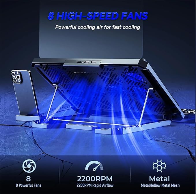 Laptop Cooling pad for Dell Mobile Workstations P91F002 Gaming laptops Laptop Cooler with 8 Fans Adjustable Speed 5-Level Height Adjustment Mute SilentBuilt-in Phone Stand