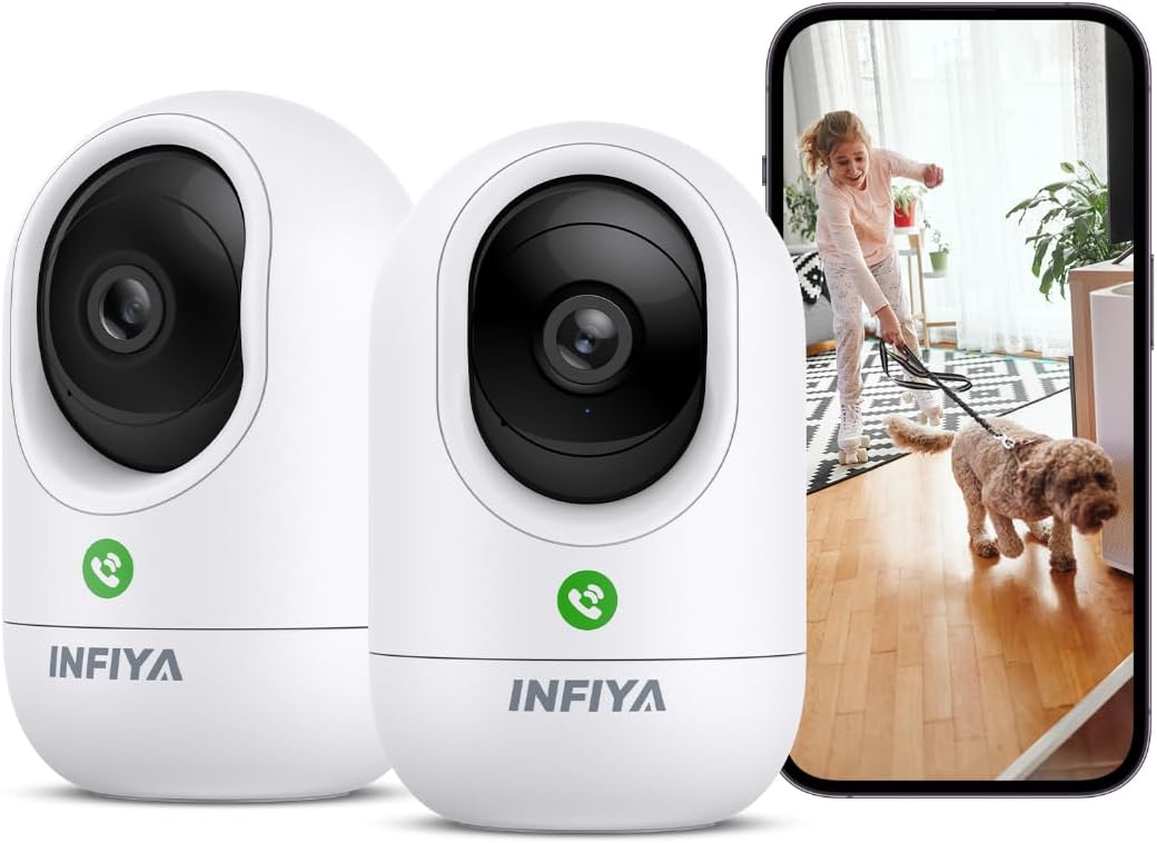INFIYA 2K Indoor-360 2.4GHz K7 2Pack Security Camera Cameras for Home Security and One-Tap Call