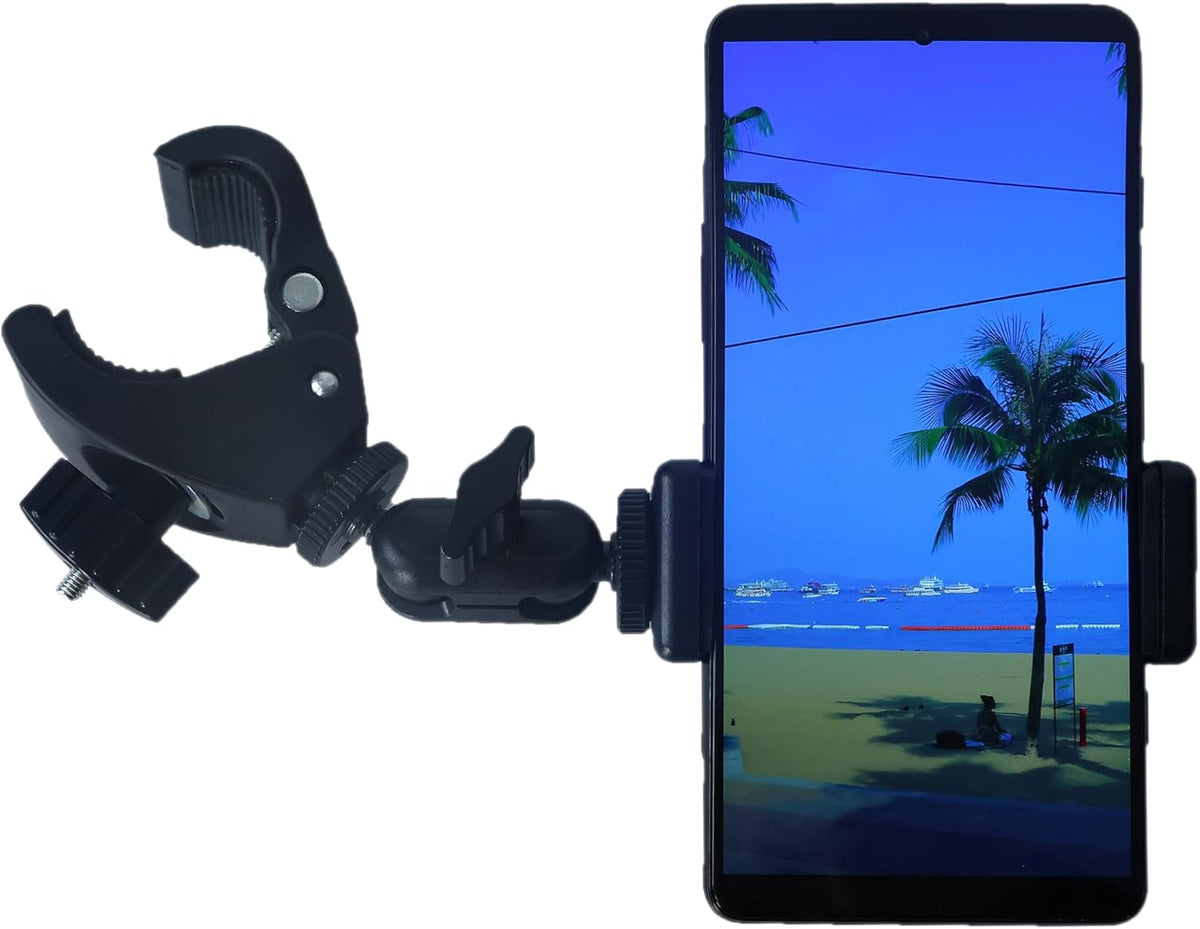 Phone Holder with Clamp for Golf Cart Universal Phone Mount Holder for Bicycle, Wheelchair, Stroller Mic Stand Phone Holder