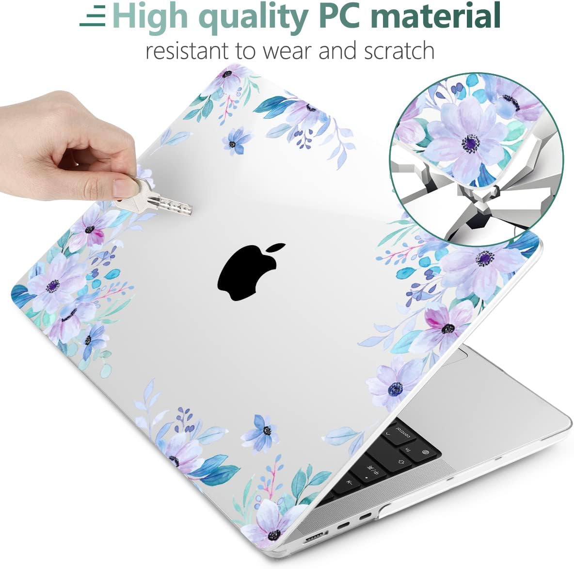 MEEgoodo Case for MacBook Air M4/M3/M2 13.6 inch 2025 2024 2022, Fit Model A3240 A3113 A2681, Compatible with MacBook Air 13 inch, Laptop Hard Shell Case with Keyboard Cover, Soft Purple Floral
