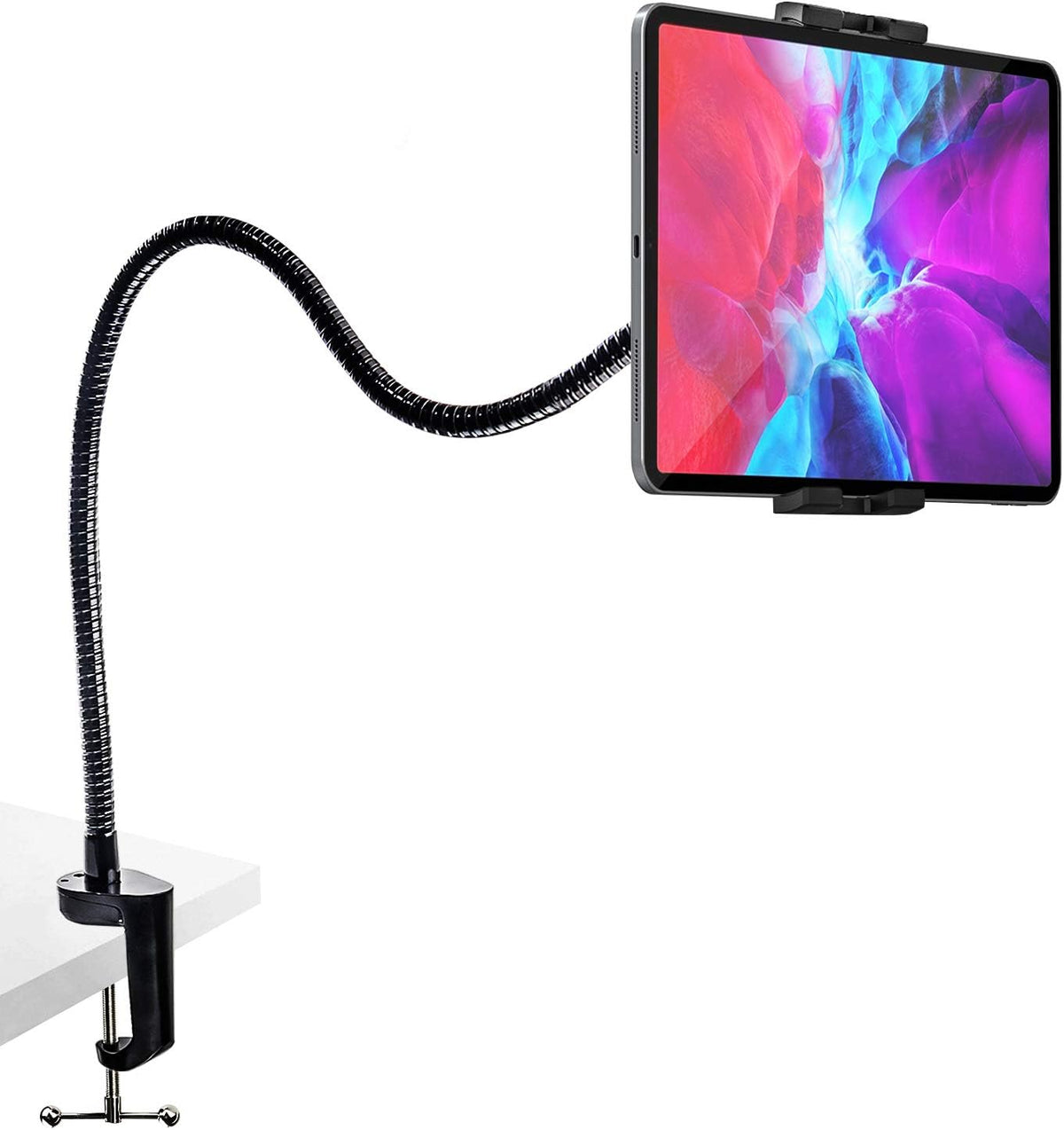 woleyi Gooseneck Tablet Holder Mount, Heavy Duty Desk/Bed Tablet Stand, Flexible Arm Clip for iPad Pro Air Mini, Galaxy Tab/Z Fold, Fire HD, Surface Pro/Go, Switch, iPhone and More 4.7-13" Devices