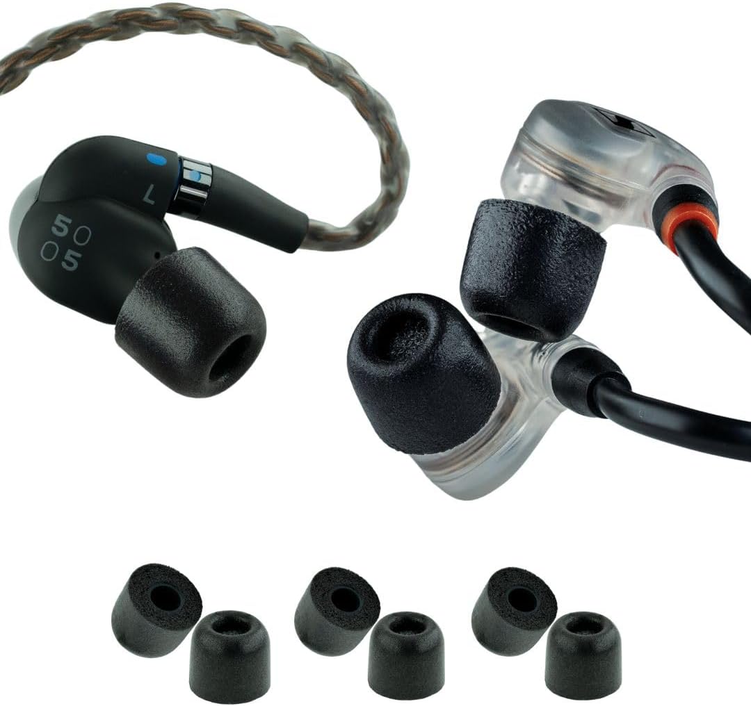 Comply 500 Core Series | Memory Foam Replacement IEM Ear Tips for KZ, Moondrop, FiiO Sennheiser & More | Superior Noise Isolation, Ultimate Comfort, Secure Fit | Black, Medium (3 Pairs)