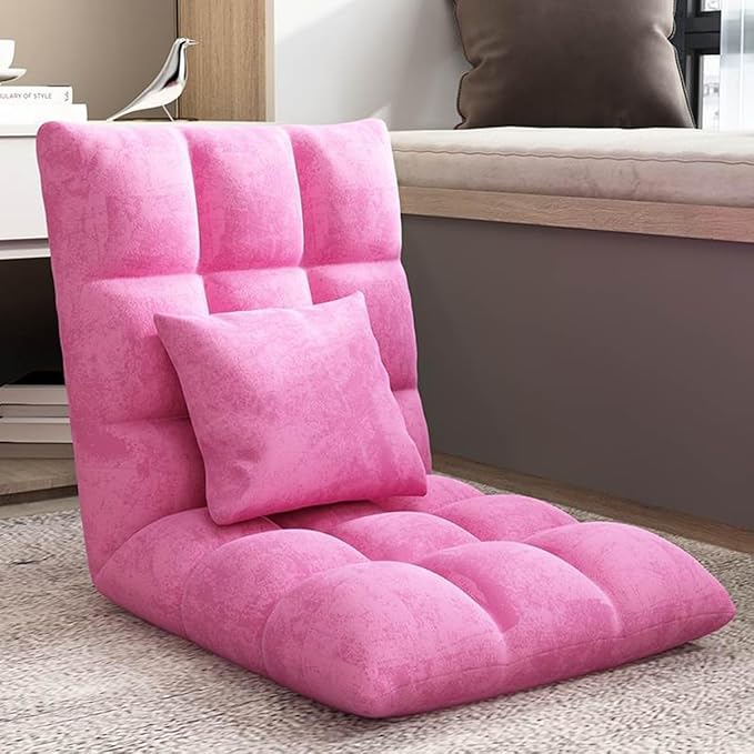 GIZNXBA Floor Chair with 6 Adjustable Positions Foldable Floor Lazy Sofa Folding Floor Gaming Chair with Pillow Meditating Floor Chair for Living Room Bedroom Office(/Pink)