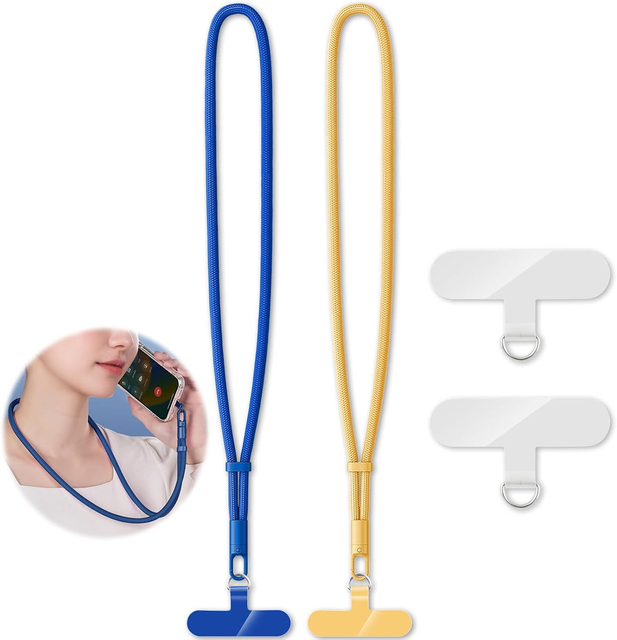 2 Pack Phone Lanyard,2×Phone Neck Strap,4×Tether Tabs,Universal Cell Phone Multifuctional Patch Polyester Lanyards,Cell Phone Lanyards for Women and Men(blue+yellow)
