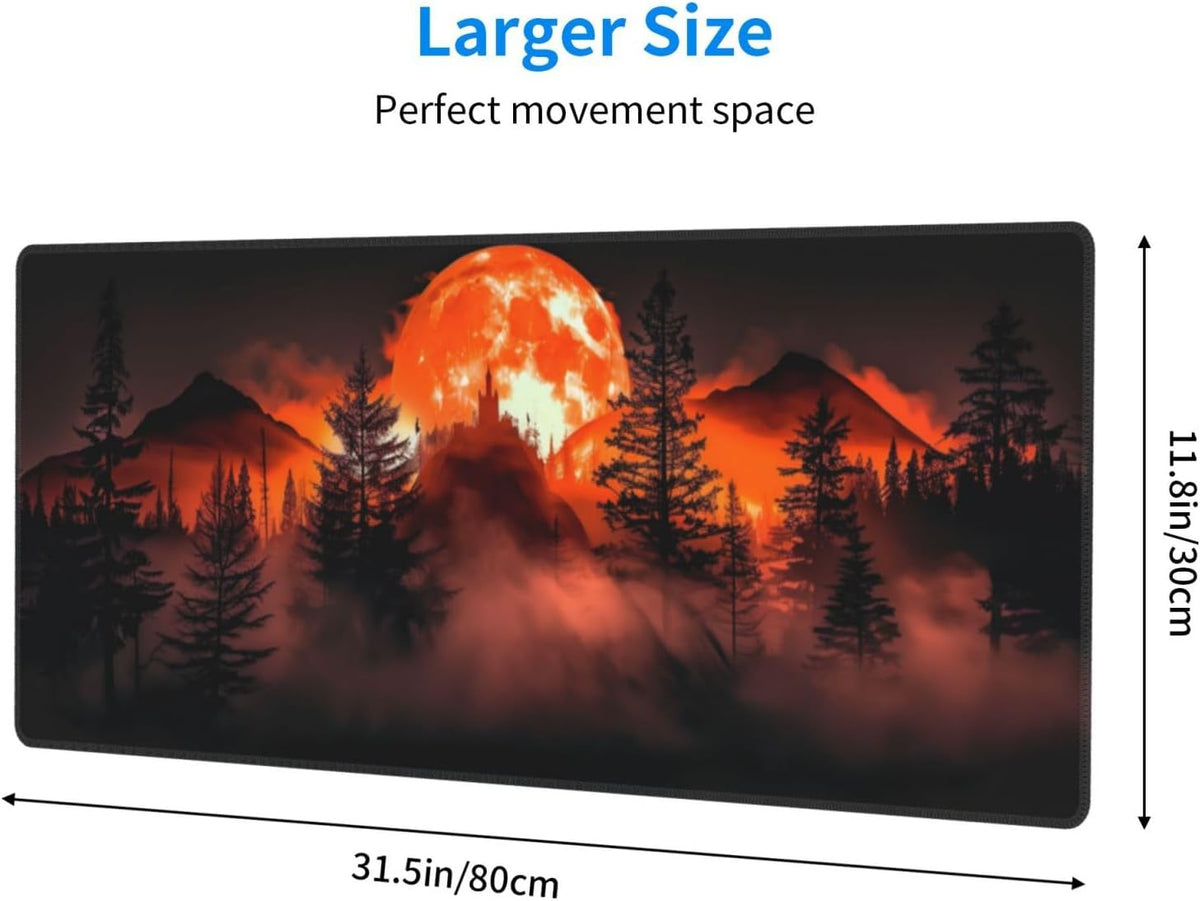 Extended Gaming Mouse Pad, Large Desk Mat XL Anime Mouse Pad Waterproof with Stitched Edges, Non-Slip Desktop Pad for Home and Office, Level Up Your 31.5x11.8 Inch (Roaring Flame)