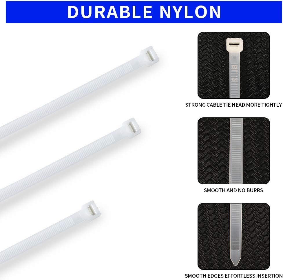 1000 Pack 4 Inch KOOWIN Nylon Plastic Cable Zip Ties - Small Wire Wraps in White
