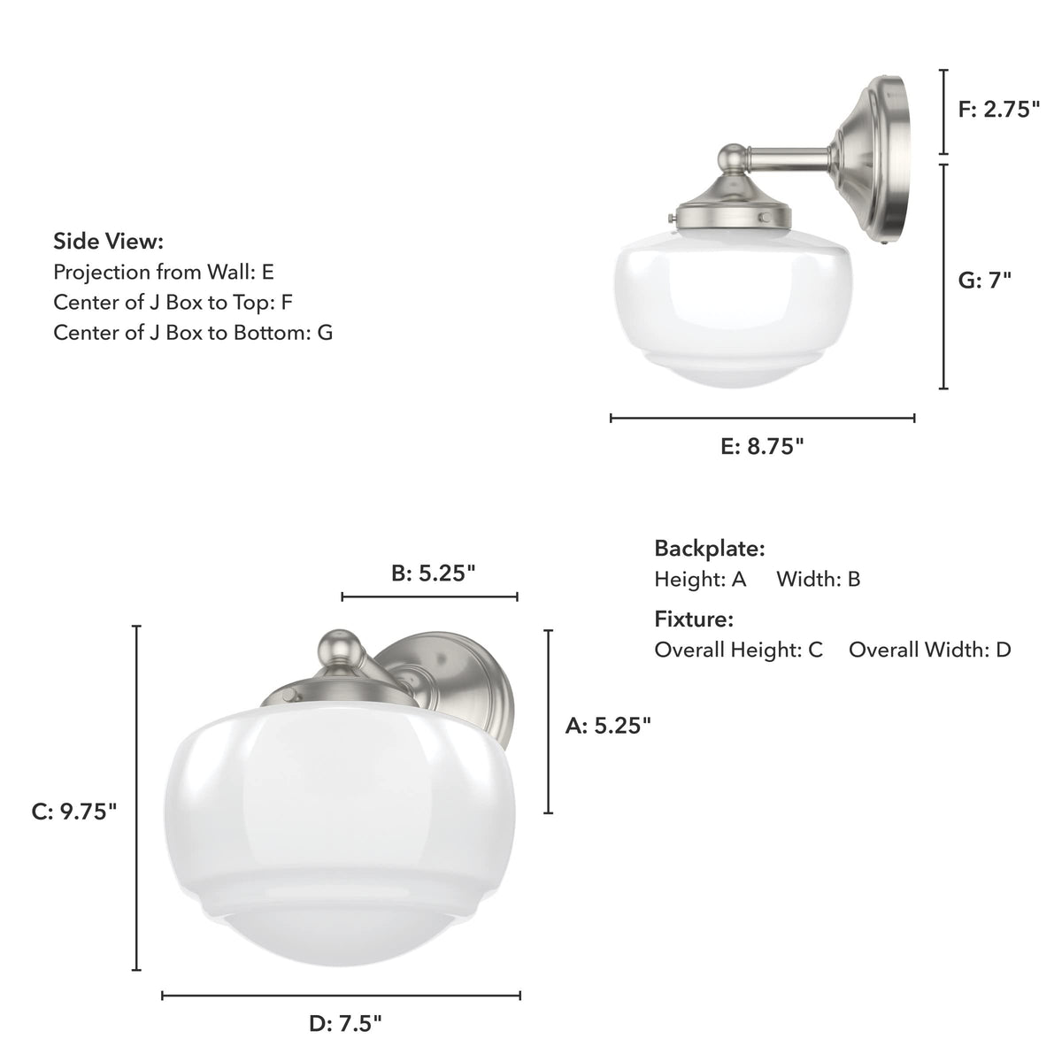Hunter - Saddle Creek 1-Light Brushed Nickel, Medium Size Sconce Light, Dimmable, Schoolhouse Style, for Bedrooms, Kitchens, Foyers, Bathrooms - 19139