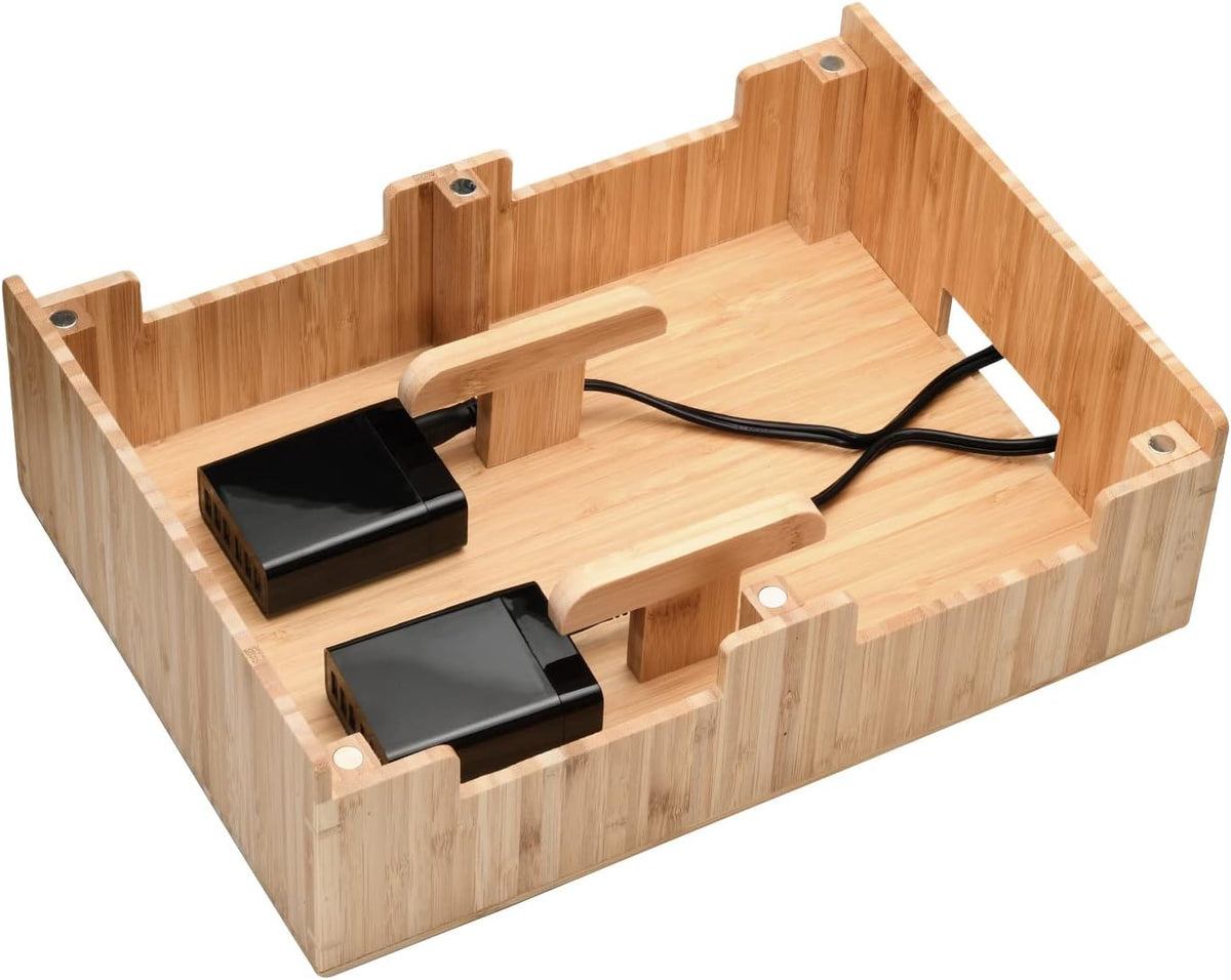 MobileVision 10-Port Bamboo Charging Station Includes 2 Powermod 6 USB Port Chargers for Smartphones & Tablets