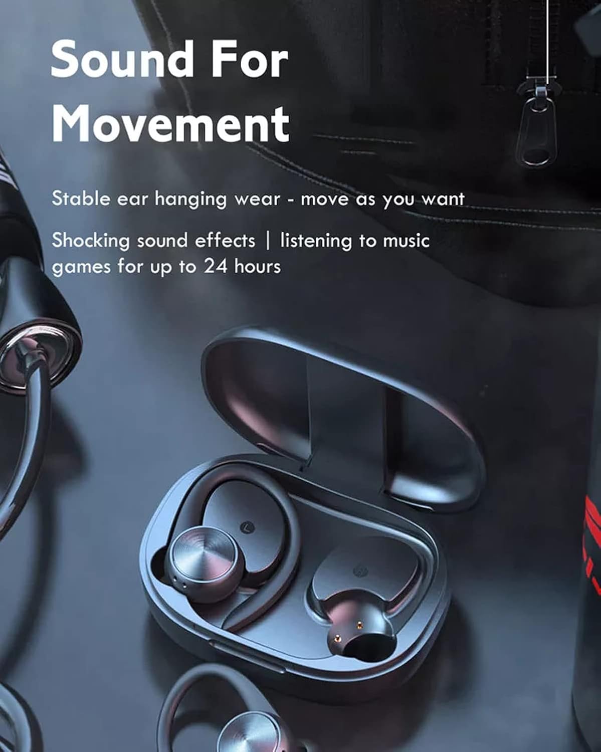 Wireless Earbuds with Earhooks, Bluetooth Sport Waterproof Headphones with Noise Cancelling and Microphone